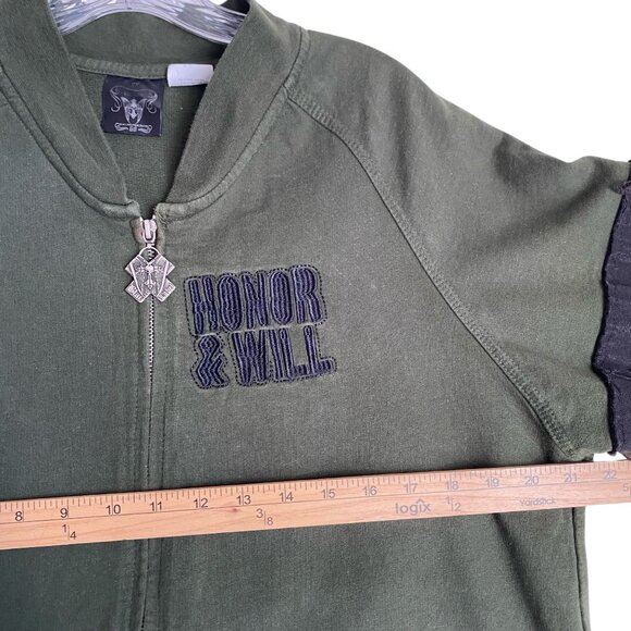 Y2K Blac Label Sweatshirt Full Zip Women's 2X Olive Green Embroidered Metal Punk - Picture 3 of 9